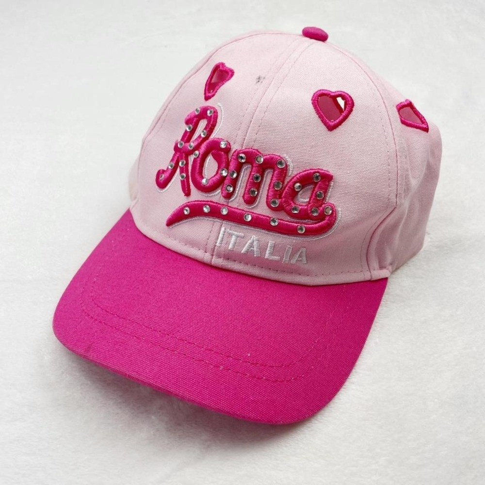 Vintage Y2K‎ Pink Heart Cutout Roma Italy Baseball Cap Style Hat